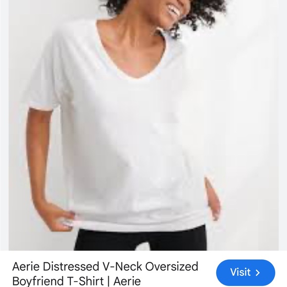 aerie Tops - Aerie Distressed Boyfriend White V-Neck Oversized T-Shirt Size Small